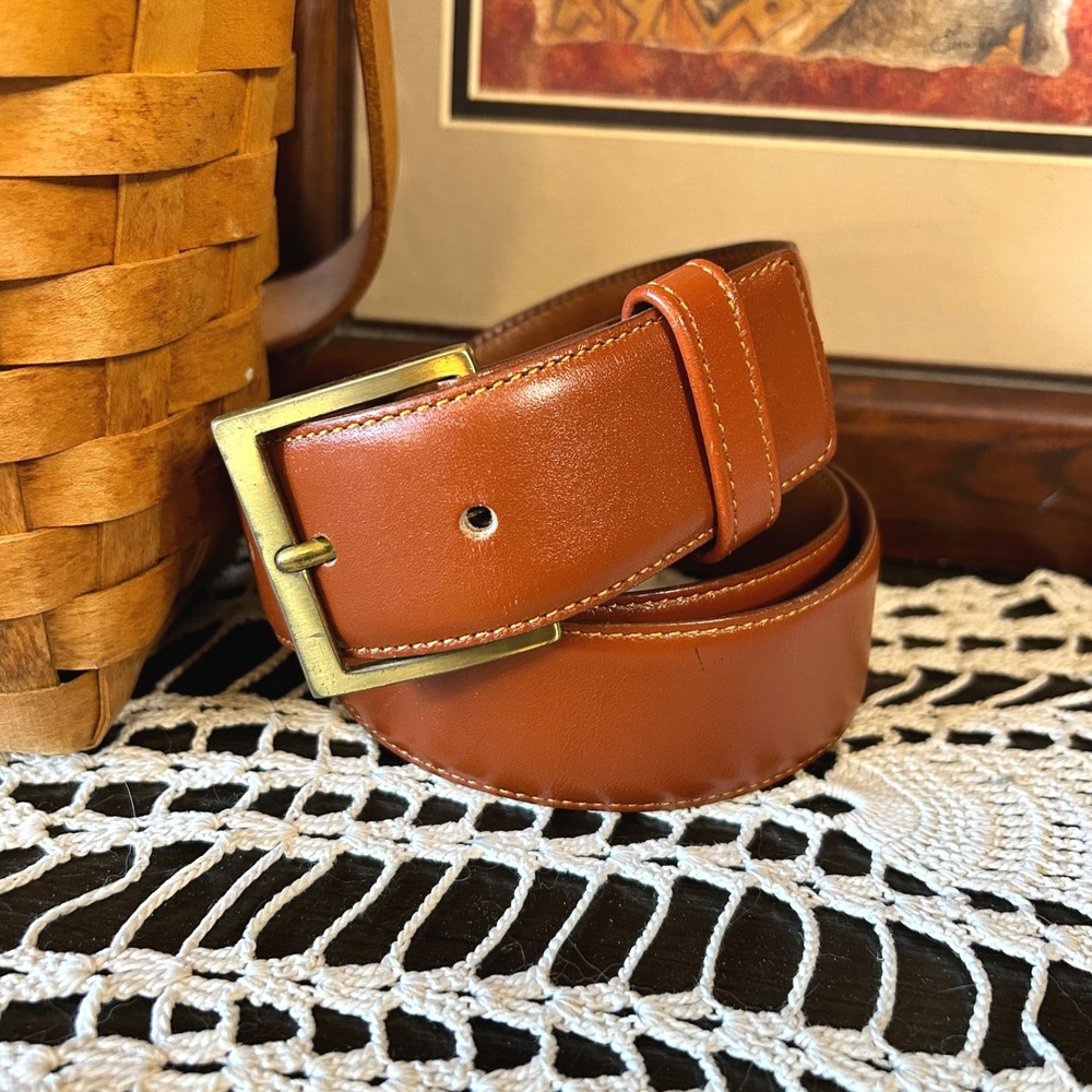 Vintage Solid Brass Buckle Leather Belt, Brown Casual Belt, Women's or Men's